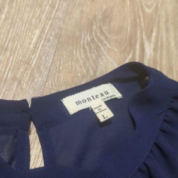 Women’s Monteau navy blue short sleeved blouse size large - Picture 2 of 3